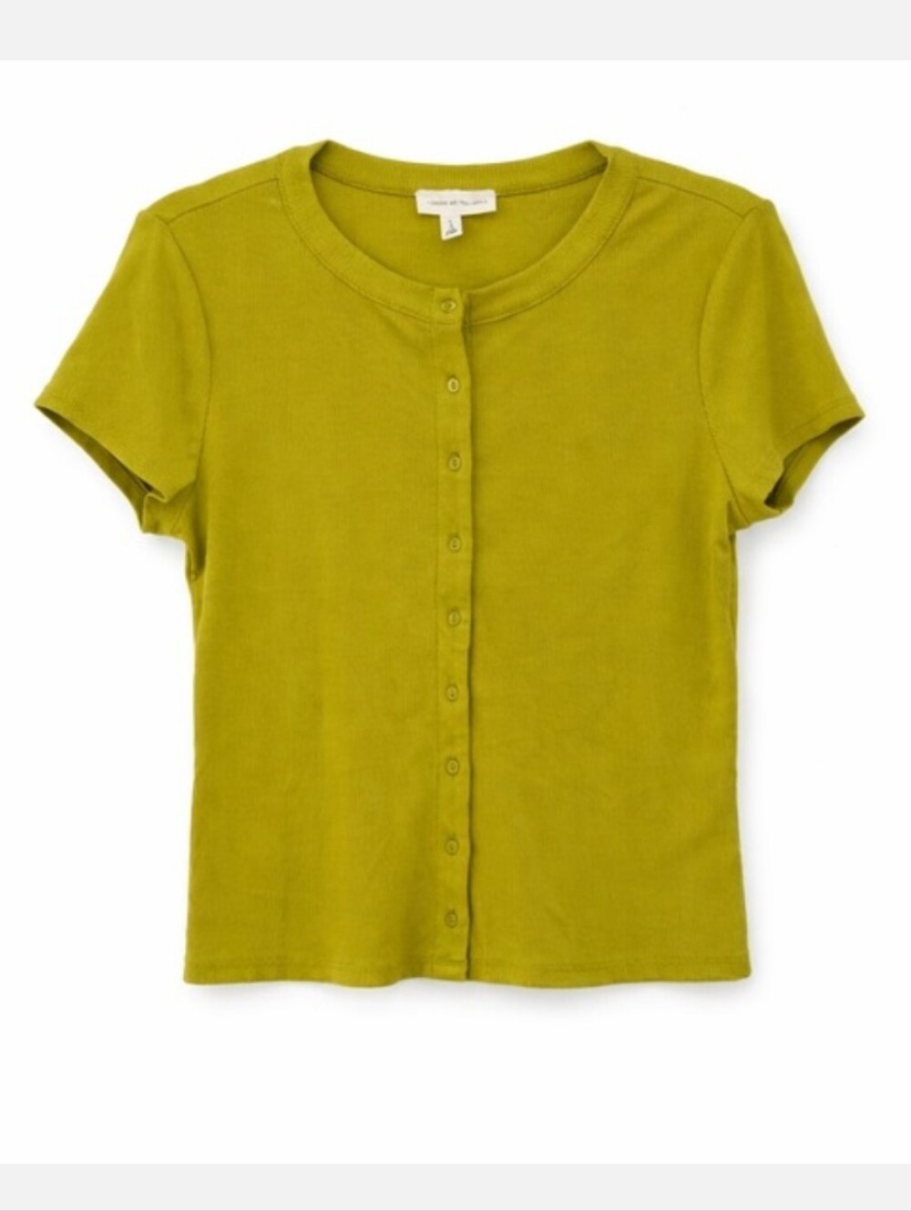 Current Elliott Lime Green Ribbed Button-Front Crop Top